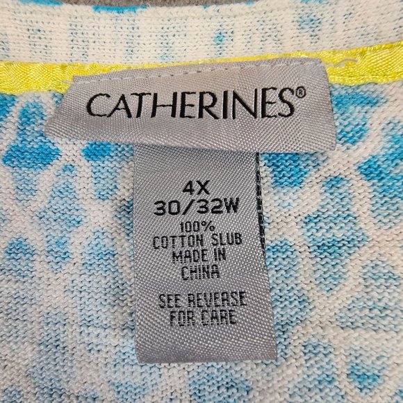 Catherines Cardigan‎ Sweater Women's 4X Teal Lightweight Quatrefoil Short Sleeve - Picture 6 of 7